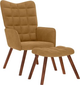vidaXL Πολυθρόνα Relax Καφέ Βελούδινη με Σκαμπό