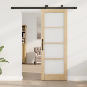vidaXL Συρόμενη Πόρτα  με Σετ Αξεσουάρ 'ORKDAL' Μασίφ Ξύλο & Γυαλί