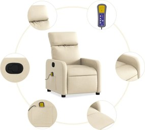 vidaXL Πολυθρόνα Μασάζ Ανακλινόμενη Κρεμ Υφασμάτινη