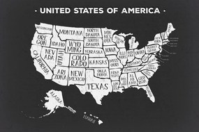 Εικόνα εκπαιδευτικού χάρτη από φελλό των ΗΠΑ σε ασπρόμαυρο