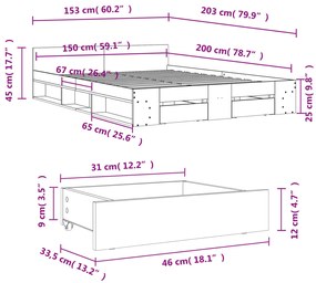 ΠΛΑΙΣΙΟ ΚΡΕΒΑΤΙΟΥ ΜΕ ΣΥΡΤΑΡΙΑ ΜΑΥΡΟ 150 X 200 ΕΚ. ΕΠΕΞΕΡΓ. ΞΥΛΟ 3280742