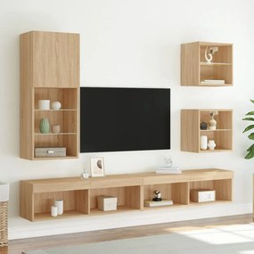 vidaXL Κομοδίνο Επιτοίχιο με Φώτα LED Sonoma Δρυς