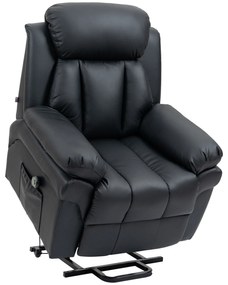 HOMCOM Πολυθρόνα Relax με Λειτουργία Ανύψωσης, Περιλαμβάνει Υποπόδιο και Προσκέφαλο, 1 Τηλεχειριστήριο, Μαύρο
