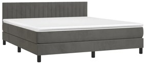 vidaXL Κρεβάτι Boxspring με Στρώμα &amp; LED Σκ. Γκρι 160x200εκ. Βελούδινο