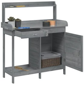 vidaXL Τραπέζι για Γλάστρες+Ντουλάπι Γκρι 110,5x45x124,5εκ Μασίφ Ελάτη