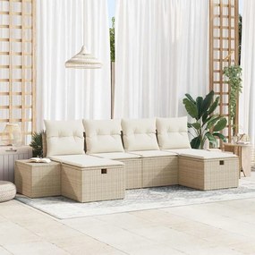 vidaXL Σετ Καναπέ Κήπου με μαξιλάρι 6 pcs Μπεζ Πολυ ράταν