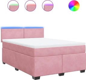 vidaXL Κρεβάτι Boxspring με Στρώμα Ροζ 160x200 εκ. Βελούδινο