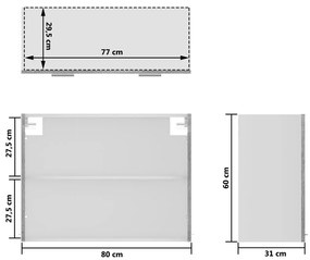 Κρεμαστό Ντουλάπι Γυάλινο Γκρι Sonoma 80x31x60 εκ. Επεξ. Ξύλο - Γκρι