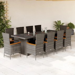 vidaXL Σετ Τραπεζαρίας Κήπου 11 Τεμαχίων Γκρι Συνθ. Ρατάν με Μαξιλάρια