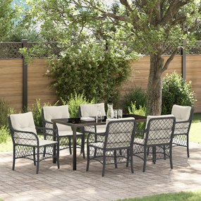 vidaXL Σέτ φαγητού για κήπο με μαξιλάρι 7 pcs Μαύρο Πολυ ράταν