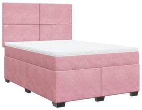 vidaXL Κρεβάτι Boxspring με Στρώμα Ροζ 140x200 εκ. Βελούδινο