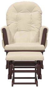 vidaXL Πολυθρόνα Κουνιστή Λευκή Κρεμ Υφασμάτινη με Σκαμπό