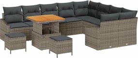 vidaXL Σετ Καναπέ Κήπου με μαξιλάρι 12 pcs Γκρι Πολυ ράταν