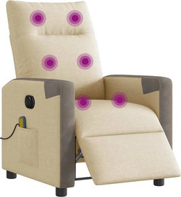 vidaXL Πολυθρόνα Μασάζ Ανακλινόμενη Ηλεκτρική Κρεμ Υφασμάτινη