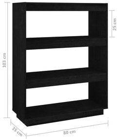 Βιβλιοθήκη/Διαχωριστικό Χώρου Μαύρο 80x35x103 εκ. Μασίφ Πεύκο - Μαύρο