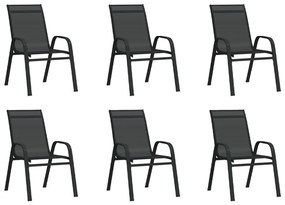 Καρέκλες Κήπου Στοιβαζόμενες 6 τεμ. Μαύρες από Ύφασμα Textilene - Μαύρο