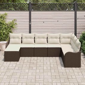 vidaXL Σετ Καναπέ Κήπου με μαξιλάρι 8 pcs Καφέ Πολυ ράταν