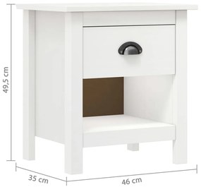 Κομοδίνα Hill 2 Τεμ. 46 x 35 x 49,5 εκ. από Μασίφ Ξύλο Πεύκου - Λευκό