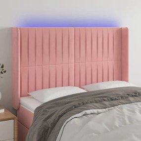 Κεφαλάρι Κρεβατιού LED Ροζ 147x16x118/128 εκ. Βελούδινο - Ροζ