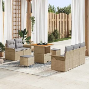 vidaXL Σετ Καναπέ Κήπου Ρυθμιζόμενο ύψος 8 pcs Μπεζ συνθετικό ρατάν