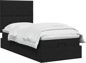 vidaXL Κρεβάτι Ottoman με Στρώμα και LED Μαύρο 90 x 200 cm Ύφασμα
