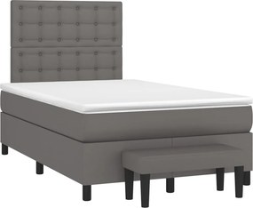 vidaXL Κρεβάτι Boxspring με Στρώμα Γκρι 120x200εκ. από Συνθετικό Δέρμα