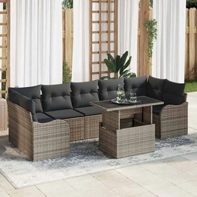 vidaXL Σετ Καναπέ Κήπου με μαξιλάρι 8 pcs Γκρι Πολυ ράταν
