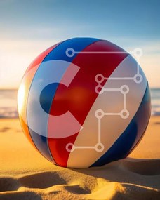 Intra Συλλεκτικό Ξύλινο Παζλ Plywood 4mm - Πολύχρωμη μπάλα παραλίας στην αμμώδη ακτή Σε Ξύλινο Κουτί - Διαστάσεις Puzzle: 10x10 cm – 25 κομμάτια