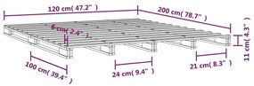 Κρεβάτι από Παλέτες Γκρι 120 x 200 εκ. από Μασίφ Ξύλο Πεύκου - Γκρι