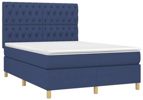 vidaXL Κρεβάτι Boxspring με Στρώμα &amp; LED Μπλε 140x190 εκ. Υφασμάτινο