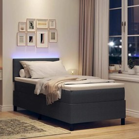 vidaXL LED Κρεβάτι με βάθρο Σκούρο Γκρι και Λευκό 90 x 190 cm