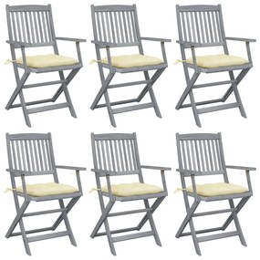 Καρέκλες Εξωτ. Χώρου Πτυσσόμενες 6 τεμ Ξύλο Ακακίας &amp; Μαξιλάρια - Κρεμ