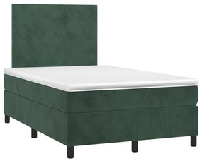 vidaXL Κρεβάτι Boxspring με Στρώμα Σκούρο Πράσινο 120x190εκ. Βελούδινο