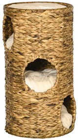 PawHut Σπηλιά γάτας με 3 επίπεδα, 3 εισόδους, σχέδιο Boho, με μαξιλάρι, 40 cm x 40 cm x 73 cm, Ανοιχτό καφέ + Κρεμ λευκό