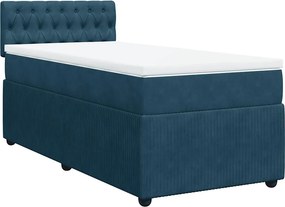 vidaXL Κρεβάτι Boxspring με Στρώμα Μπλε 90x190 εκ. Βελούδινο