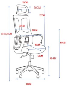 BF8600 Πολυθρόνα Γραφείου Διευθυντή, Mesh Γκρι, Ύφασμα Μαύρο 62x68x114/124cm