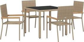 vidaXL Σέτ φαγητού για κήπο 5 pcs Μπεζ συνθετικό ρατάν