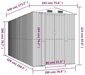 Αποθήκη Κήπου Ανθρακί 192x440x223 εκ. Γαλβανισμένο Ατσάλι - Ανθρακί