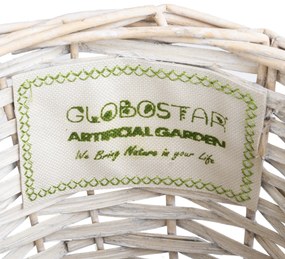 GloboStar® Artificial Garden DOMINGO 20592 Διακοσμητικό Πλεκτό Καλάθι - Κασπώ Γλάστρα - Flower Pot Λευκό με Μπεζ Φ19 x Υ24cm