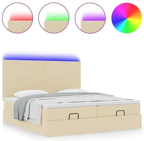 vidaXL Οθωμανικό κρεβάτι με στρώματα &amp; LEDs Κρέμα 200x200cm ύφασμα