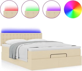 vidaXL Οθωμανικό κρεβάτι με στρώμα &amp; LEDs Cream 140x200 cm Ύφασμα