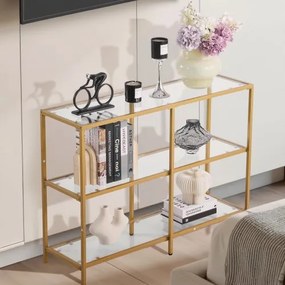 VEVOR 3-Tier Glass Console Table Rectangle Sofa Side Table with Anti-Tip Golden