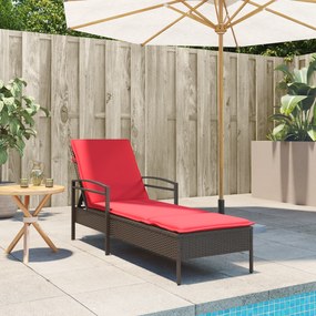 vidaXL Ξαπλώστρα Ήλιου με Μαξιλάρι Καφέ 63x200x81 εκ Πολυ Ρατάν