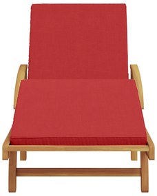 vidaXL Πτυσσόμενη Ξαπλώστρα με Ρόδες & Μαξιλάρι Κόκκινο Μασίφ Ξύλο Ακακίας