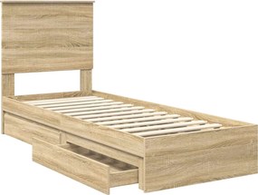 vidaXL Κρεβάτι Αποθήκης Δρύς Sonoma 75 x 190 cm Επεξεργασμένο ξύλο