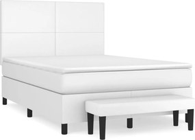 vidaXL Κρεβάτι Boxspring με Στρώμα Λευκό 140x190εκ.από Συνθετικό Δέρμα