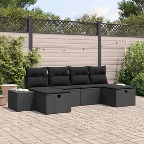 vidaXL Σετ Καναπέ Κήπου με μαξιλάρι 6 pcs Μαύρο Πολυ ράταν