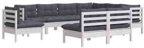 vidaXL Σαλόνι Κήπου Σετ 9 Τεμαχίων Λευκό από Ξύλο Πεύκου με Μαξιλάρια