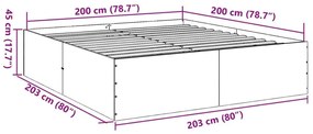 Πλαίσιο Κρεβατιού Γκρι Σκυροδέματος 200x200 εκ. Επεξεργ. Ξύλο - Γκρι