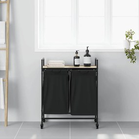 vidaXL Καλάθι Απλύτων με 2 Θέσεις και Ρόδες, Ξύλο Sonoma Δρυς